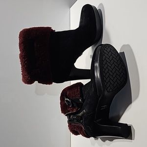 UGG boots with burgundy shearling cuff